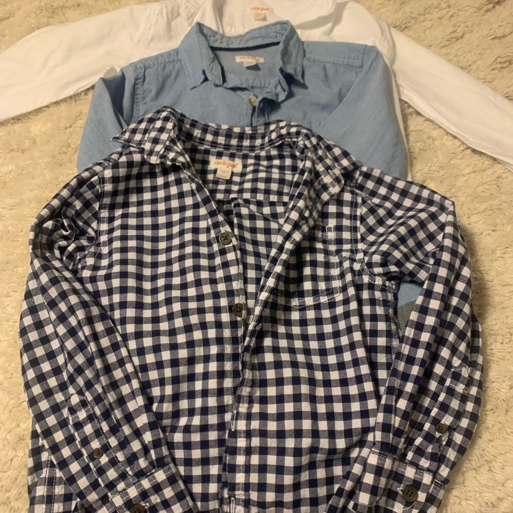 Three boys button up shirts, sized 6-7.